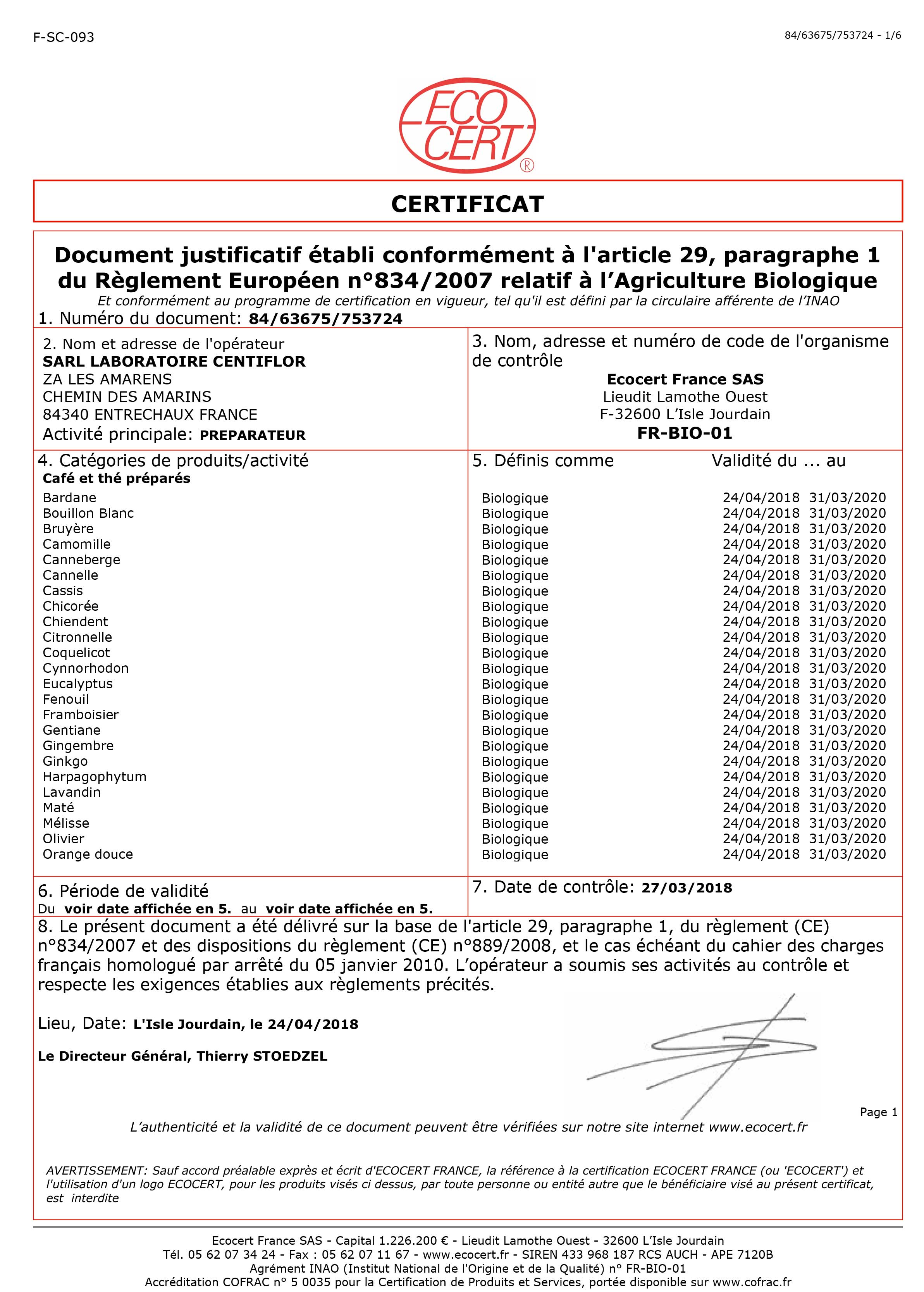 Certificat Ecocert